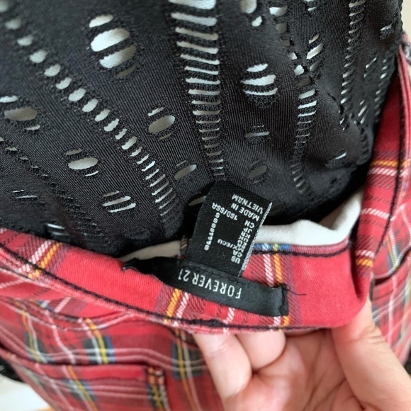 2-Piece Co-Ed Outfit, Red Plaid Skirt + Black Cut Out High Neck Top and Sleeves - Picture 5 of 5